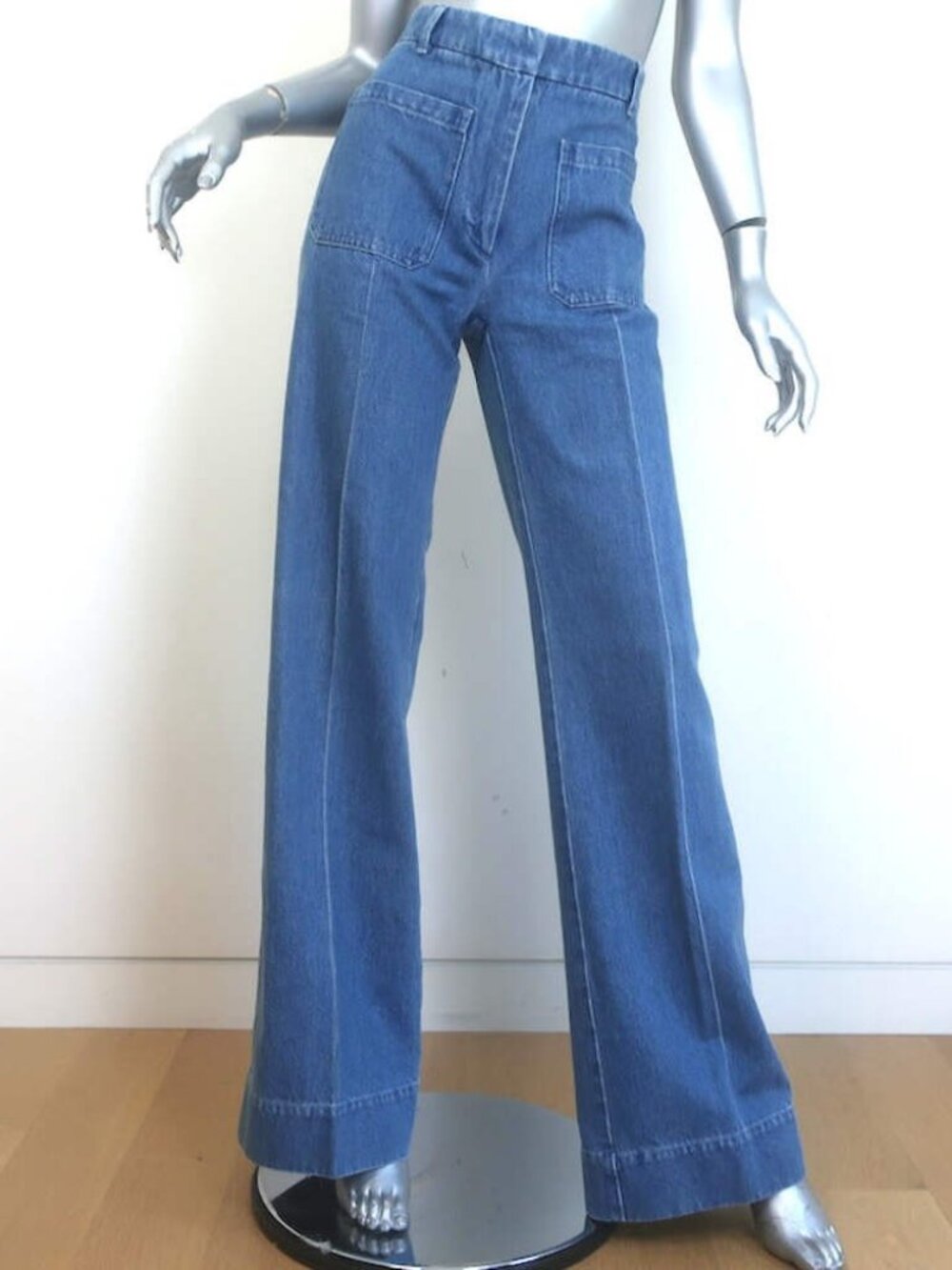 Victoria Beckham High-Rise Patch Pocket Jeans Blue Denim Size 27